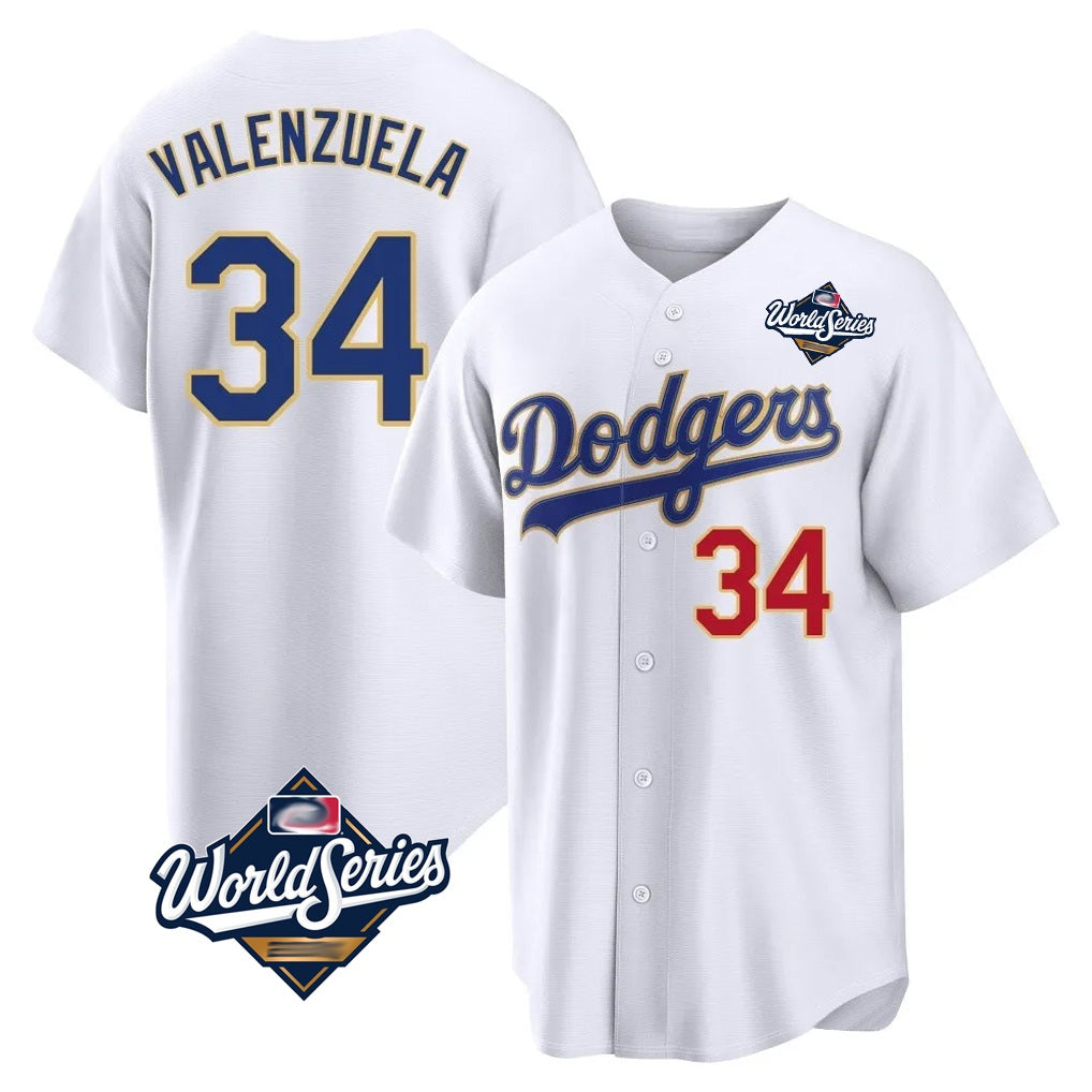 Los Angeles Dodgers #34 Fernando Valenzuela Player Gold White Tomch World Series 2026 Collection Stadium Limited Stitched Jerseys