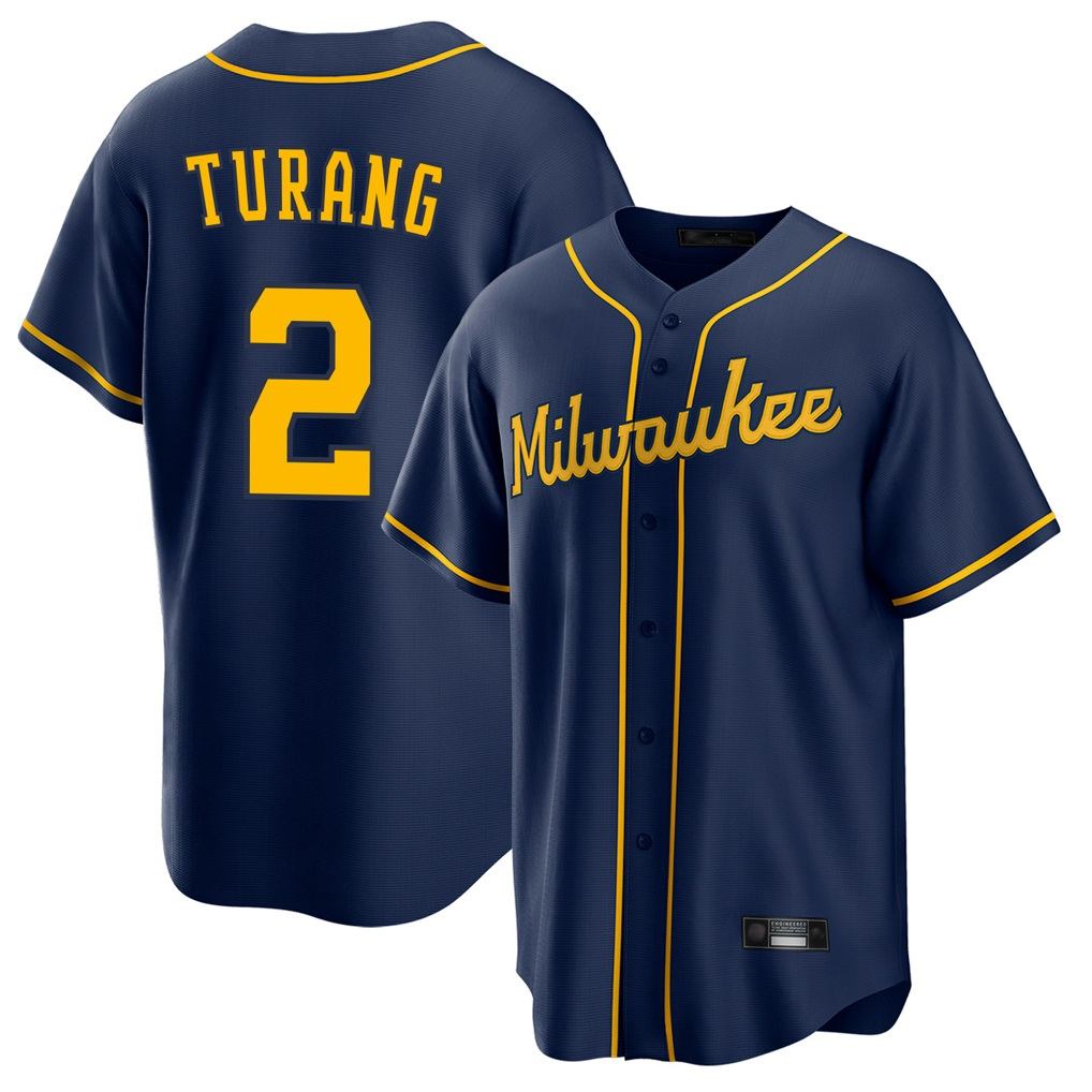 Milwaukee Brewers #2 Brice Turang Player Navy Tomch Home Game Stitched Jerseys