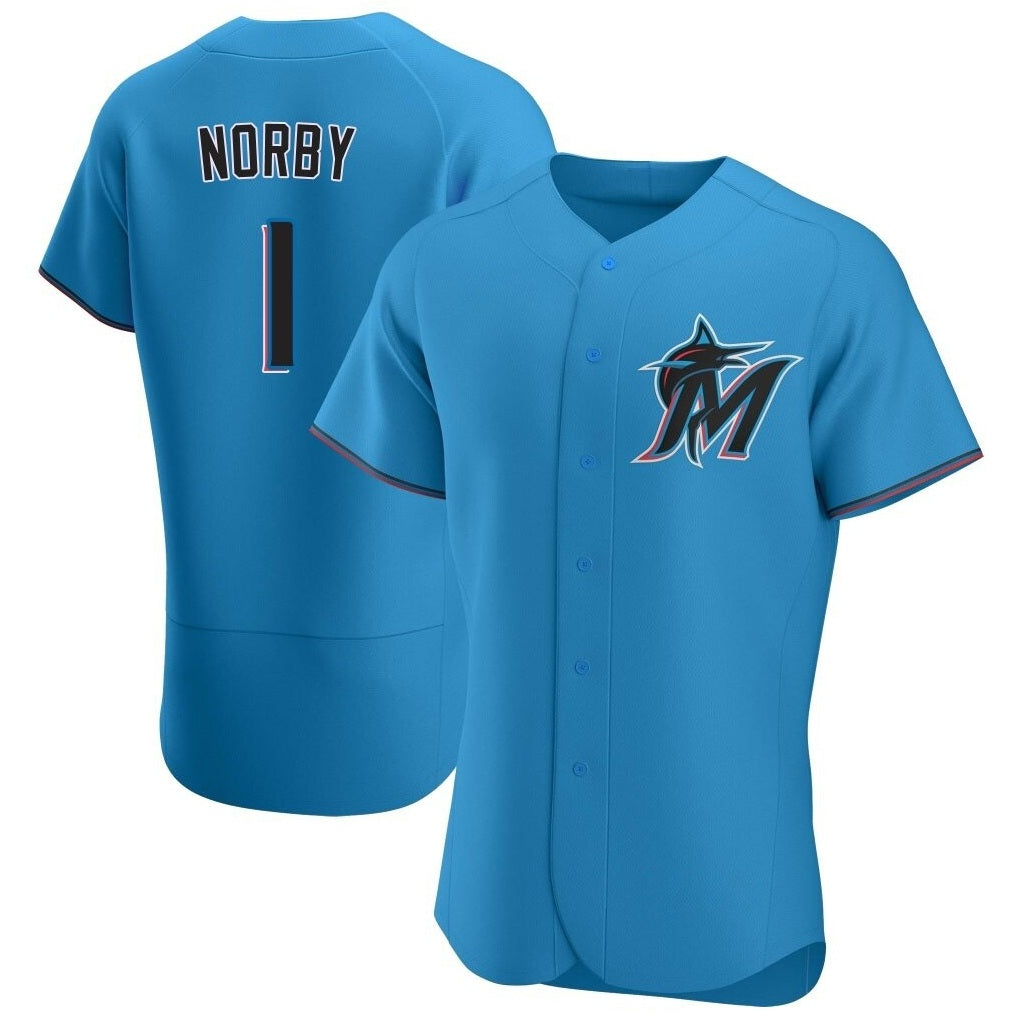 Miami Marlins #1 Connor Norby Player Blue Tomch Home Limited Elite Stitched Jerseys