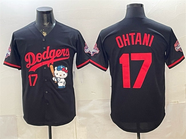 Los Angeles Dodgers #17 Shohei Ohtani Black Tomch Hello Kitty Night 2025 World Series Champions Patch Stitched Jersey