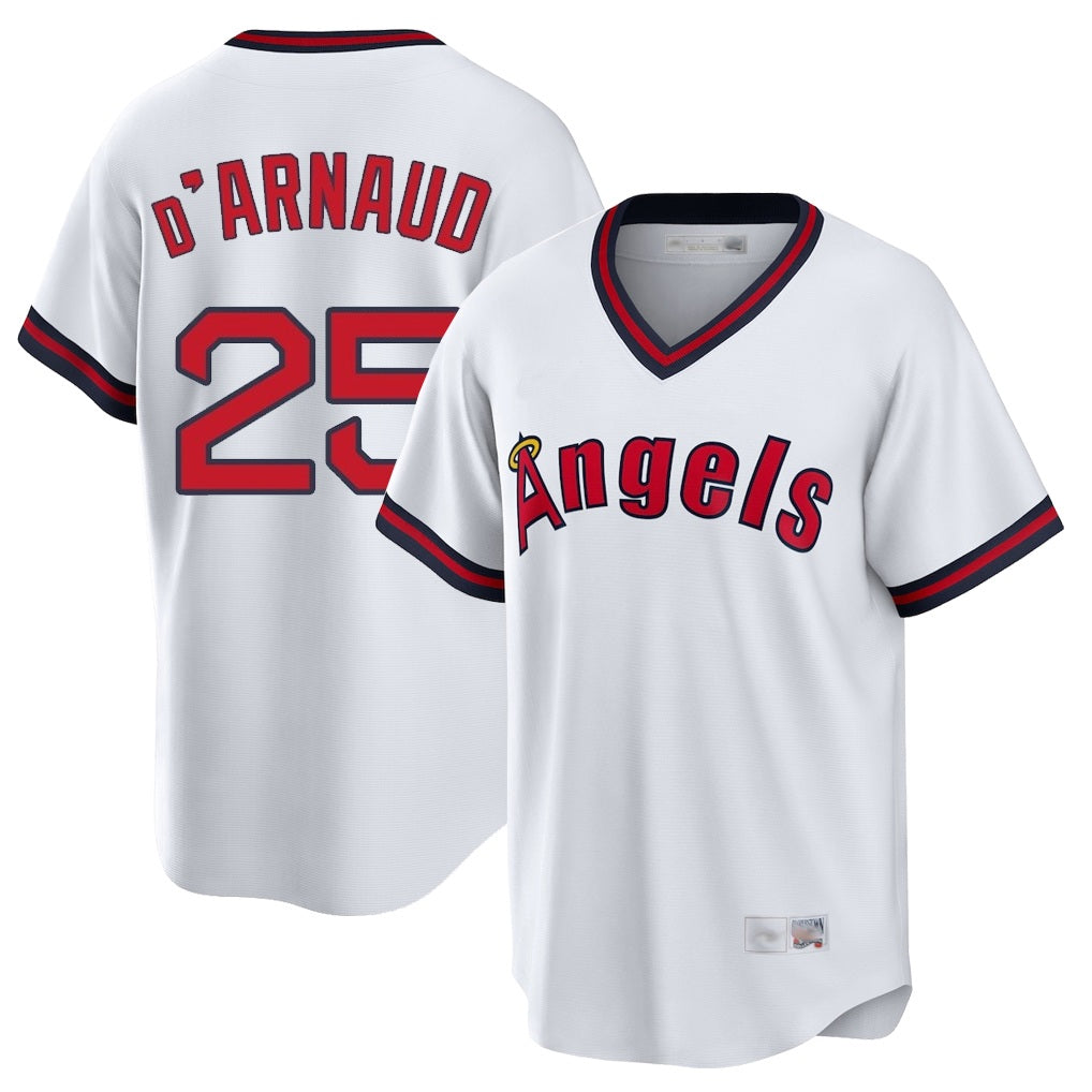 Los Angeles Angels #25 Travis d'Arnaud Player White Tomch T-shirt Home Game Stitched Jerseys