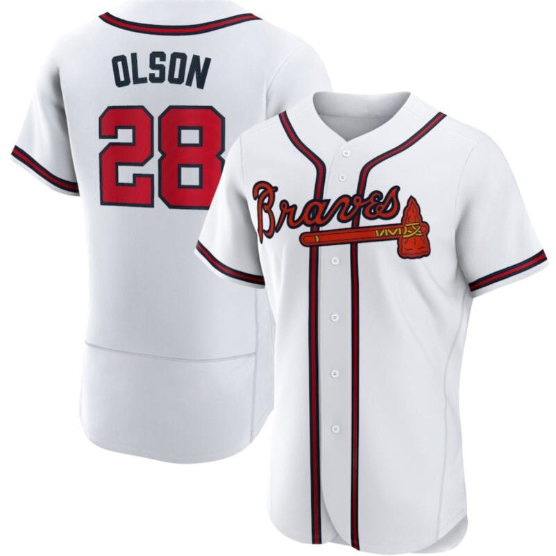 Atlanta Braves #28 Matt Olson White Tomch Flex base Jersey