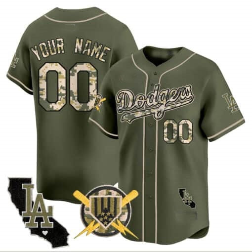 Custom Los Angeles Dodgers Armed Forces Day Vapor Premier Limited Jersey ¨C Green Tomch