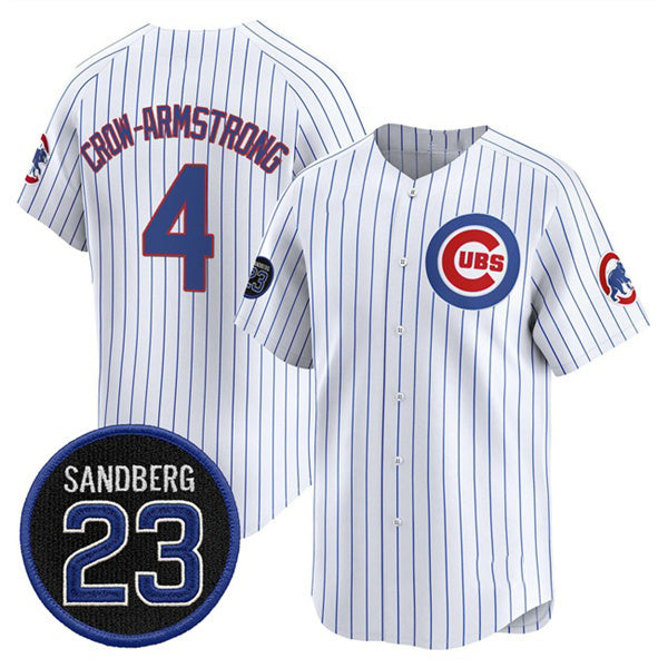 Chicago Cubs #4 Pete Crow-Armstrong White Thaam Pinstripe 'Ryne Sandberg Tribute' Vapor Limited V2 Stitched Jersey