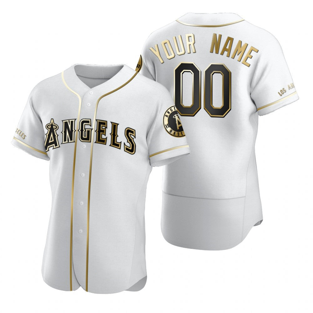 Custom Los Angeles Angels White Tomch Stitched Flex Base Golden Edition Jersey