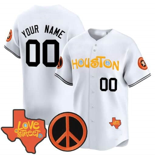 Custom Houston Astros Love Street & Peace Sign Patch Vapor Premier Limited Jersey V2 ¨CWhite Tomch