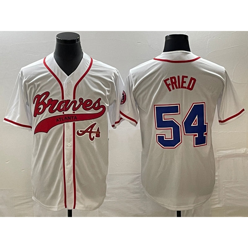 Atlanta Braves #54 Max Fried White Tomch Cool Base With Patch Stitched Jersey 2