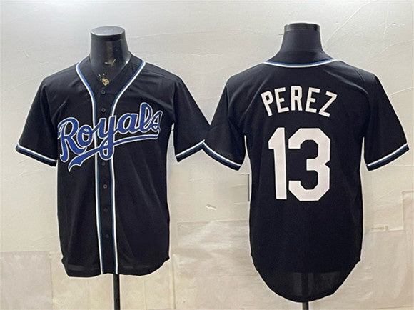 Kansas City Royals #13 Salvador Perez Black Tomch 2026 Fashion Replica Black Out Stitched Jersey