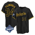 Los Angeles Dodgers #34 Fernando Valenzuela Player Black Tomch World Series Meet Snake Skin City Game Home Stitched Jerseys