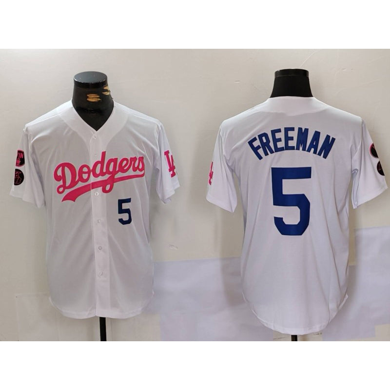 Los Angeles Dodgers #5 Freddie Freeman White Pink Thaam Vin & Kobe Patch Stitched Jersey1