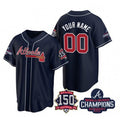 Custom Atlanta Braves Navy Tomch Active Player 2021 World Series Chimpions With 150th Anniversary Cool Base Stitched Jersey