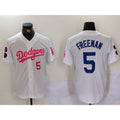 Los Angeles Dodgers #5 Freddie Freeman White Pink Thaam Vin & Kobe Patch Stitched Jerseys
