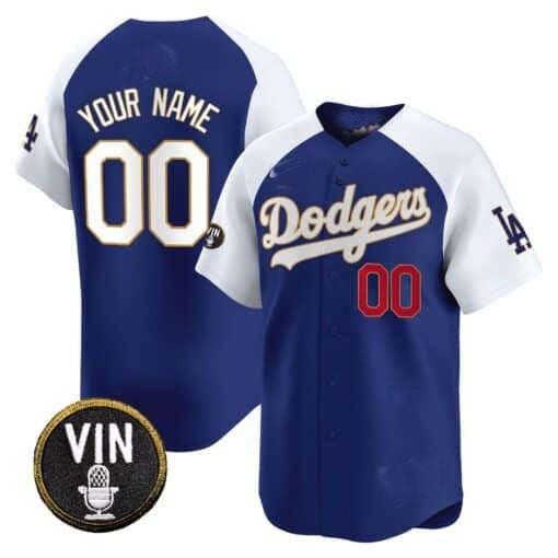 Custom Los Angeles Dodgers Vin Scully Patch Gold Trim Vapor Premier Limited Jersey ¨C Royal White Tomch
