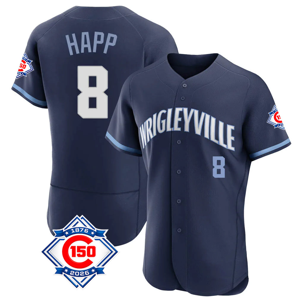 Chicago Cubs #8 Ian Happ Player Navy Tomch City Connect 150th Anniversary Limited Elite Home Stitched Jerseys