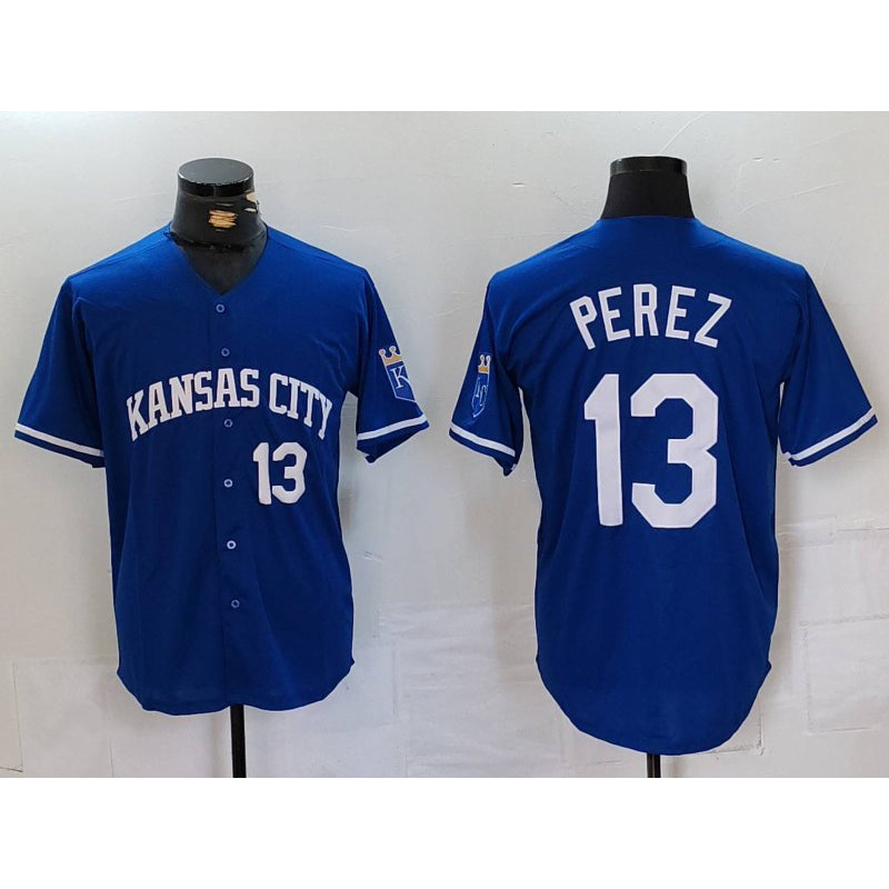 Kansas City Royals #13 Salvador Perez Number Royal Thaam Cool Base Stitched Jersey