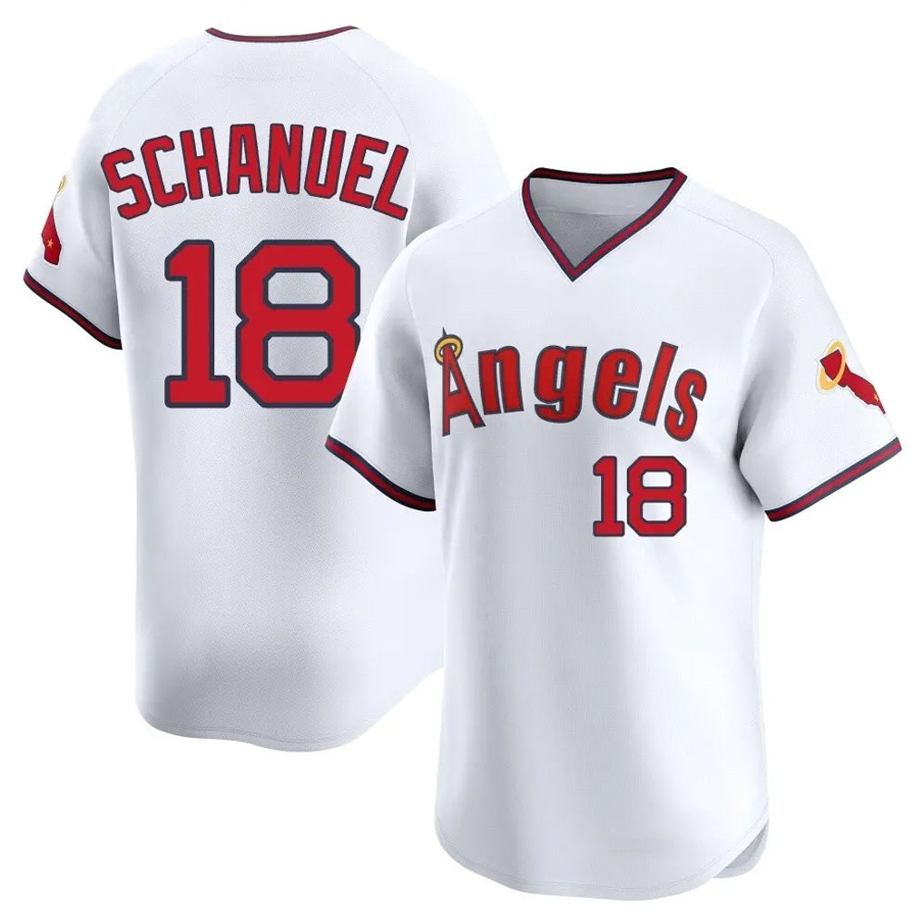 Los Angeles Angels #18 Nolan Schanuel Player White Tomch T-shirt Home Limited Stitched Jerseys