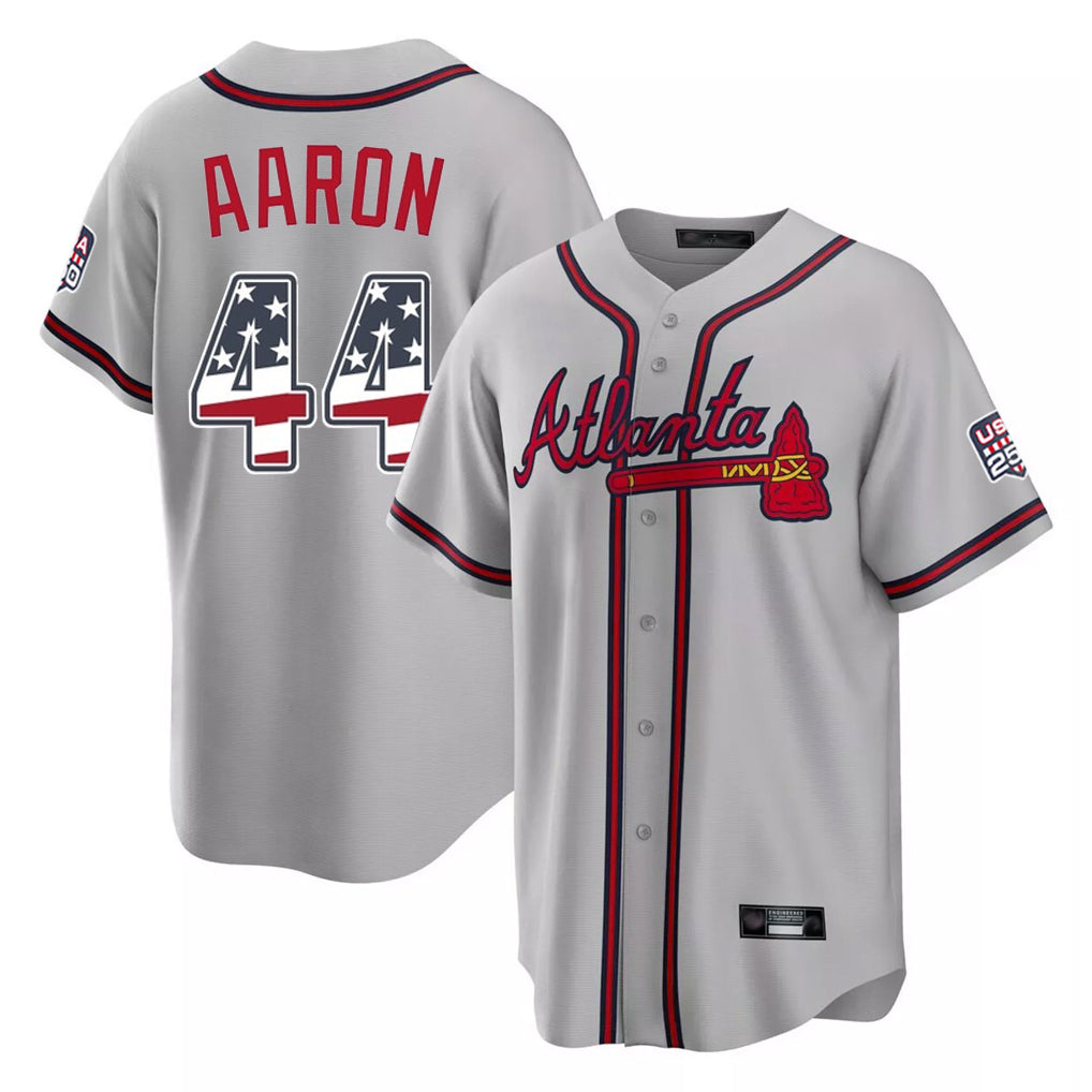 Atlanta Braves #44 Hank Aaron Player Gray Tomch USA 250 Fourth Of July Limited Home Game Stitched Jerseys
