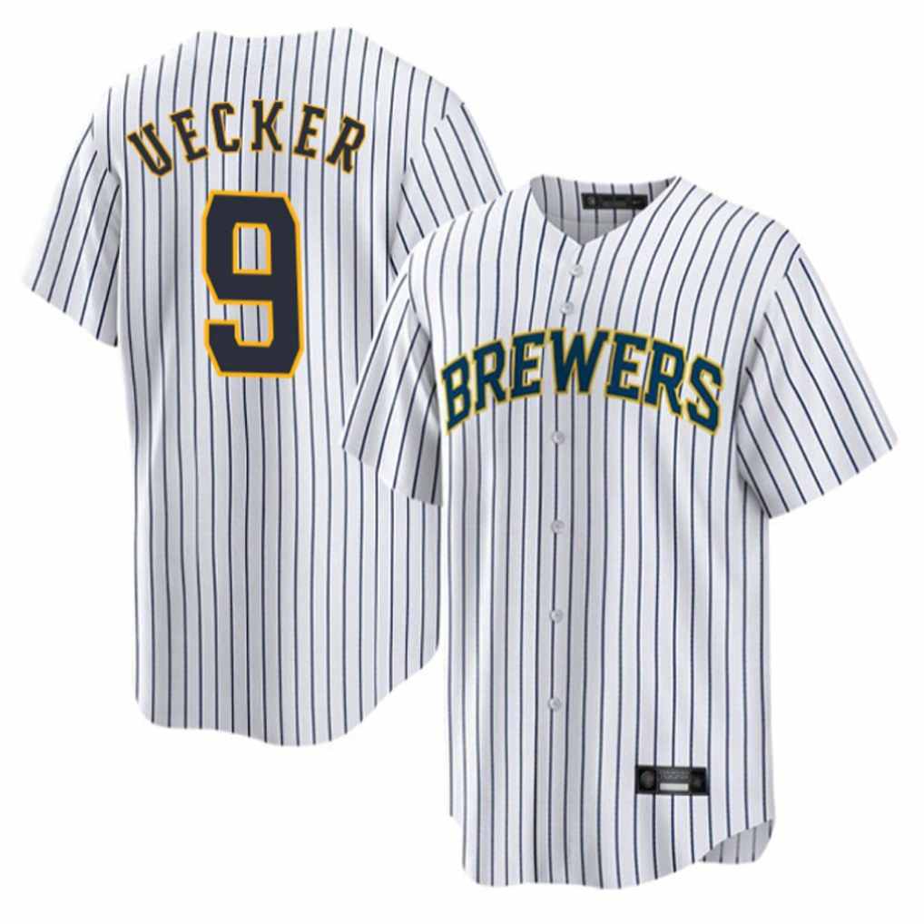 Milwaukee Brewers #9 Bob Uecker Player White Tomch Stripes Home Game Stitched Jerseys