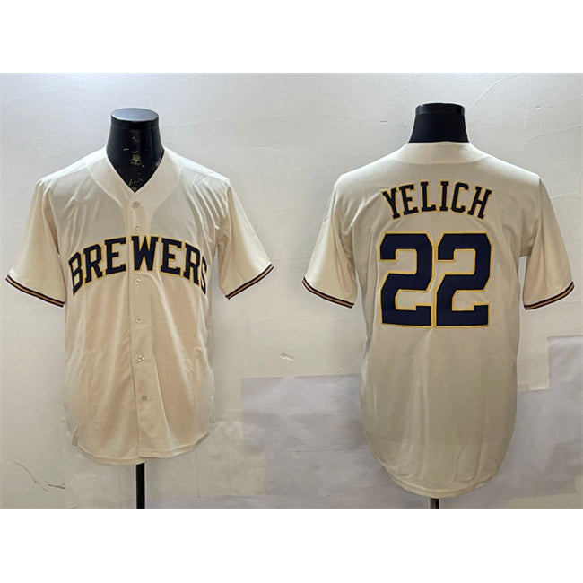 Milwaukee Brewers #22 Christian Yelich Cream Tomch Cool Base Stitched Jersey