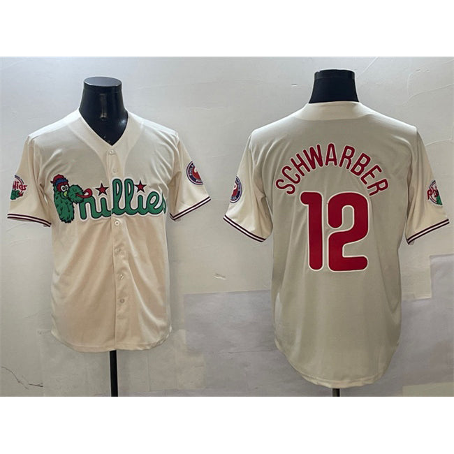 Philadelphia Phillies #12 Kyle Schwarber Cream Tomch Phanatic Limited Stitched Jersey