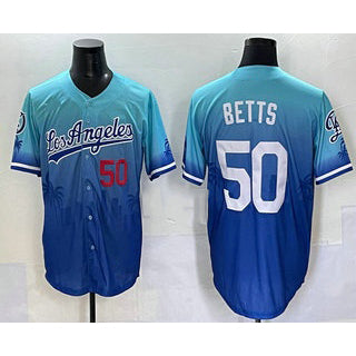 Los Angeles Dodgers #50 Mookie Betts Blue Thaam 2025 City Connect Limited Stitched Jersey