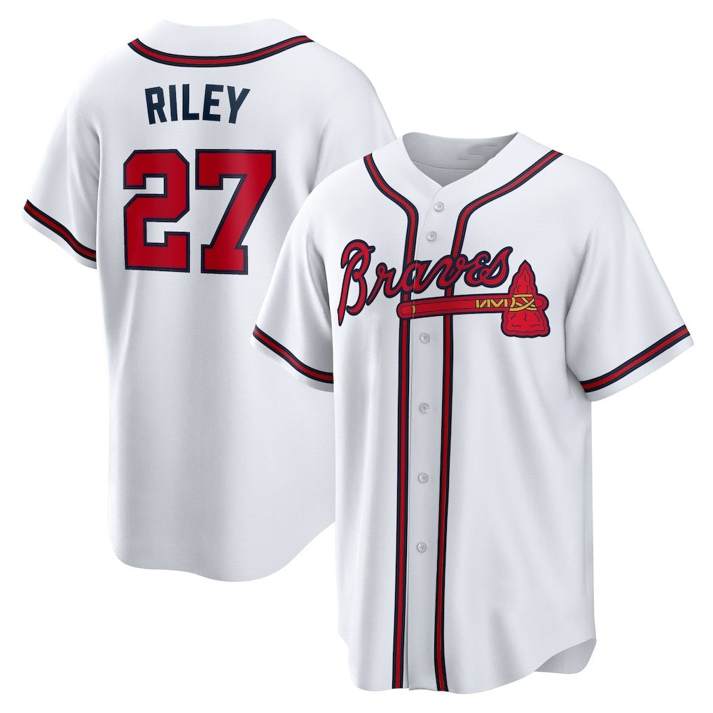 Atlanta Braves #27 Austin Riley White Thaam Home Replica Player Jersey