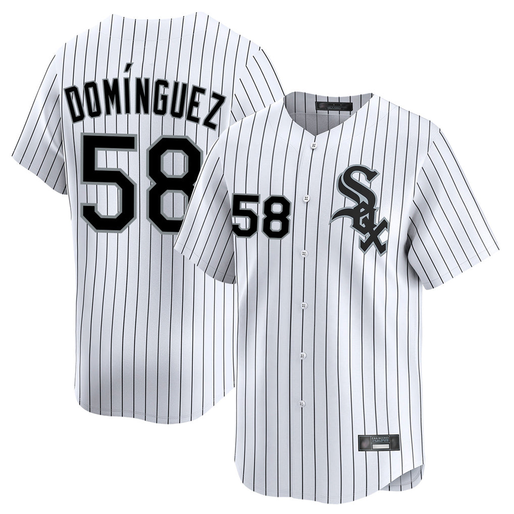 Chicago White Sox #58 Seranthony Dominguez Player White Tomch Stripe Limited Home Stitched Jerseys