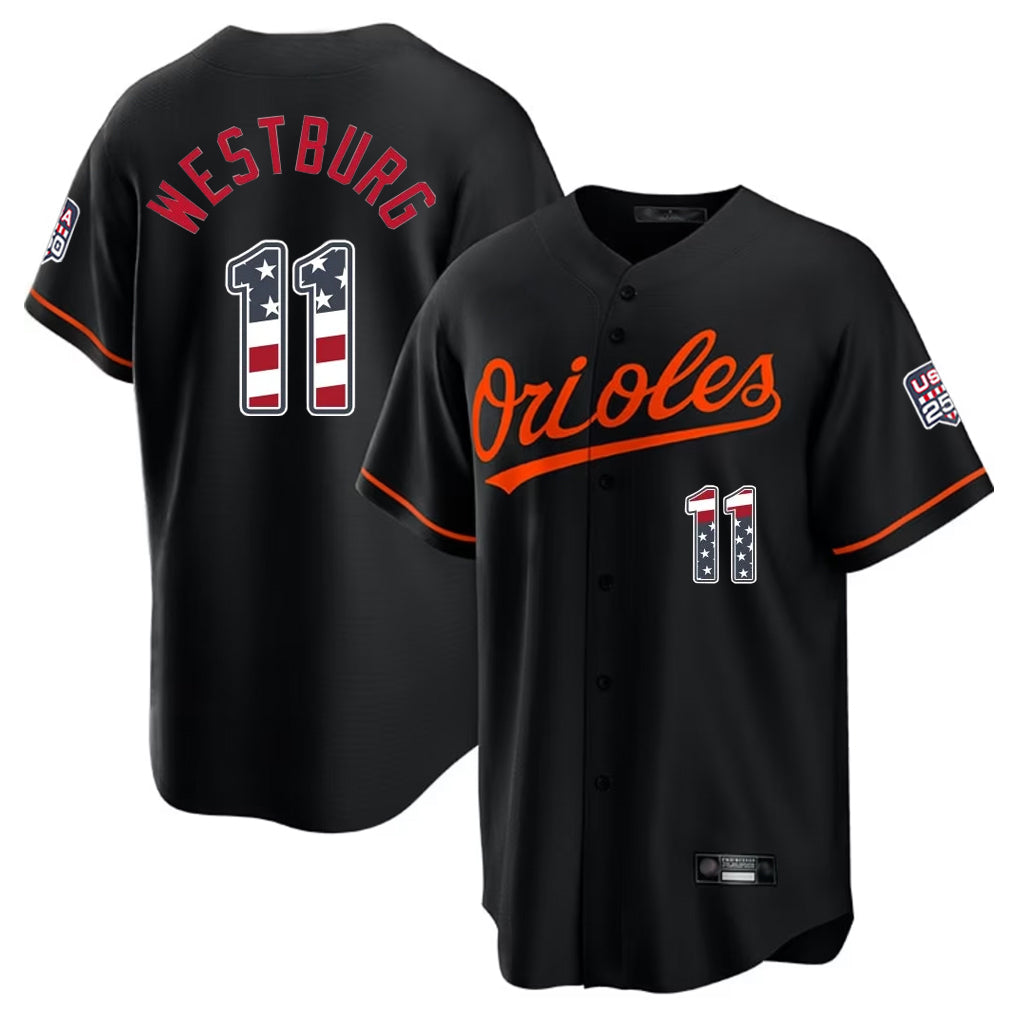 Baltimore Orioles #11 Jordan Westburg Player Black Tomch USA 250 Fourth of July Home Game Stitched Jerseys
