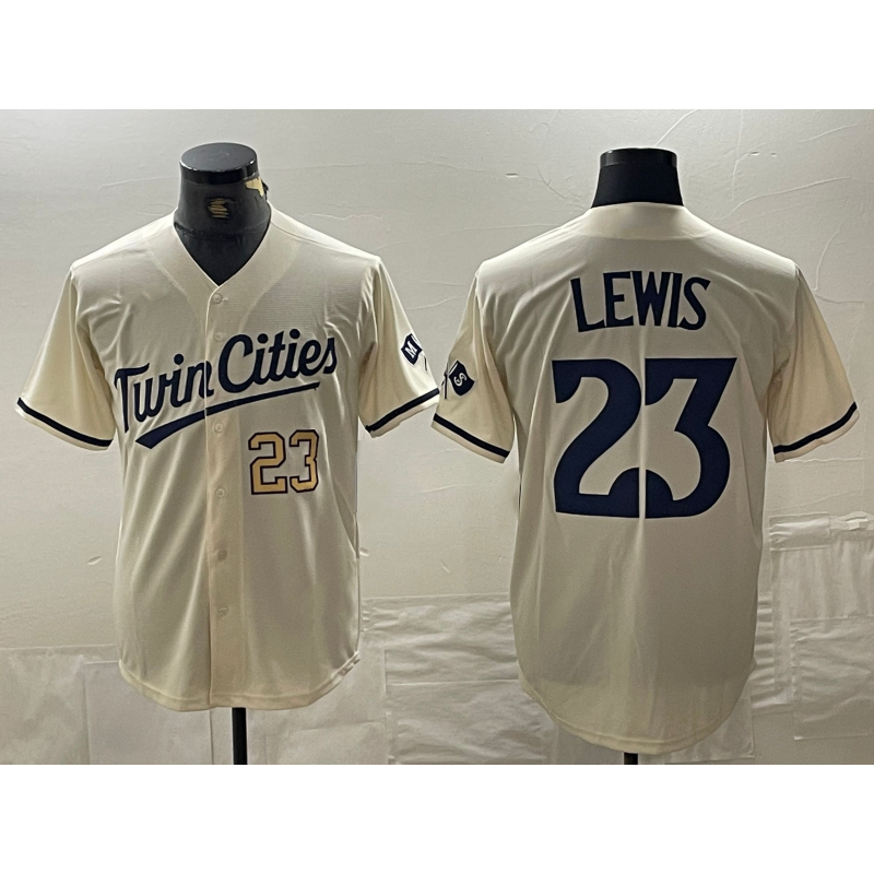 Minnesota Twins #23 Royce Lewis Number Cream Tomch Cool Base Stitched Jerseys