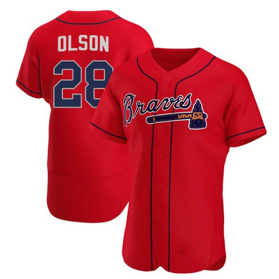 Atlanta Braves #28 Matt Olson Red Thaam Flex Base Stitched Jersey