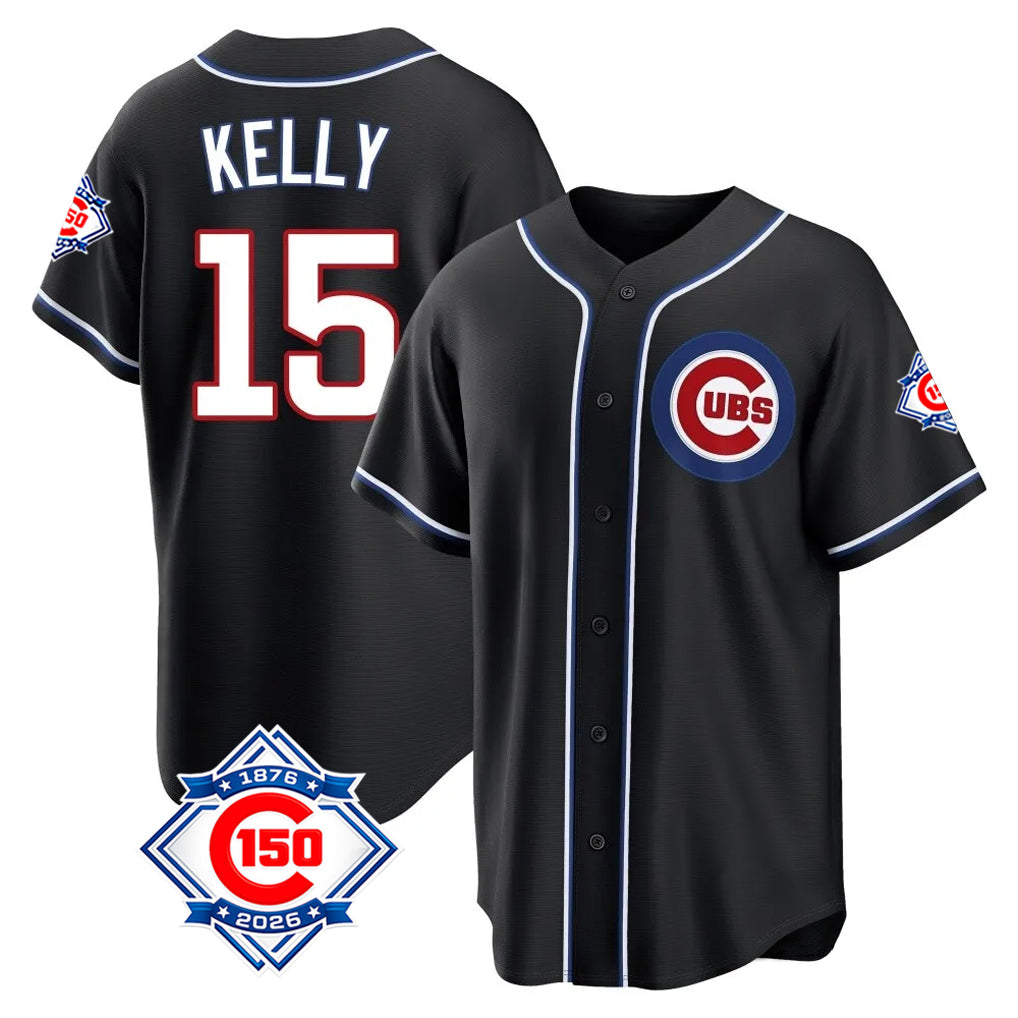 Chicago Cubs #15 Carson Kelly Player Black Tomch Fashion Out 150th Anniversary Game Stitched Jerseys