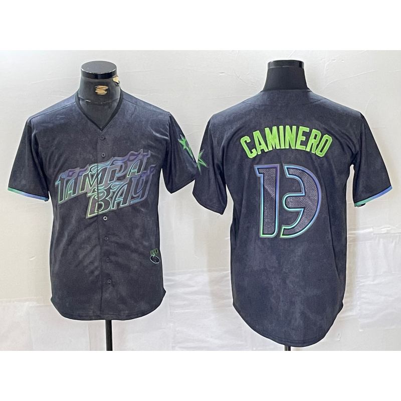 Tampa Bay Rays #13 Junior Caminero Charcoal Tomch 2024 City Connect Limited Stitched Jersey