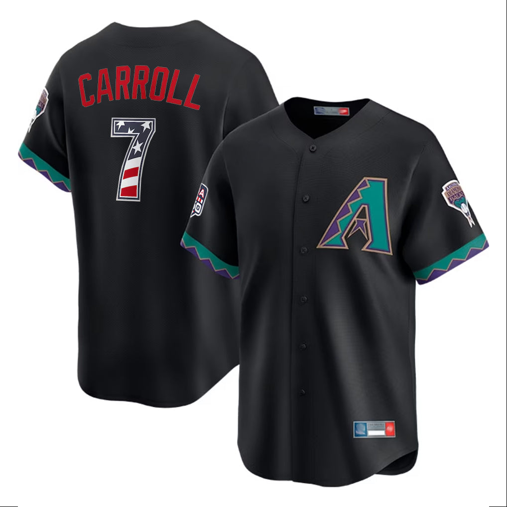 Arizona Diamondbacks #7 Corbin Carroll Player Black Tomch USA 250 Fourth of July Home Game Stitched Jerseys
