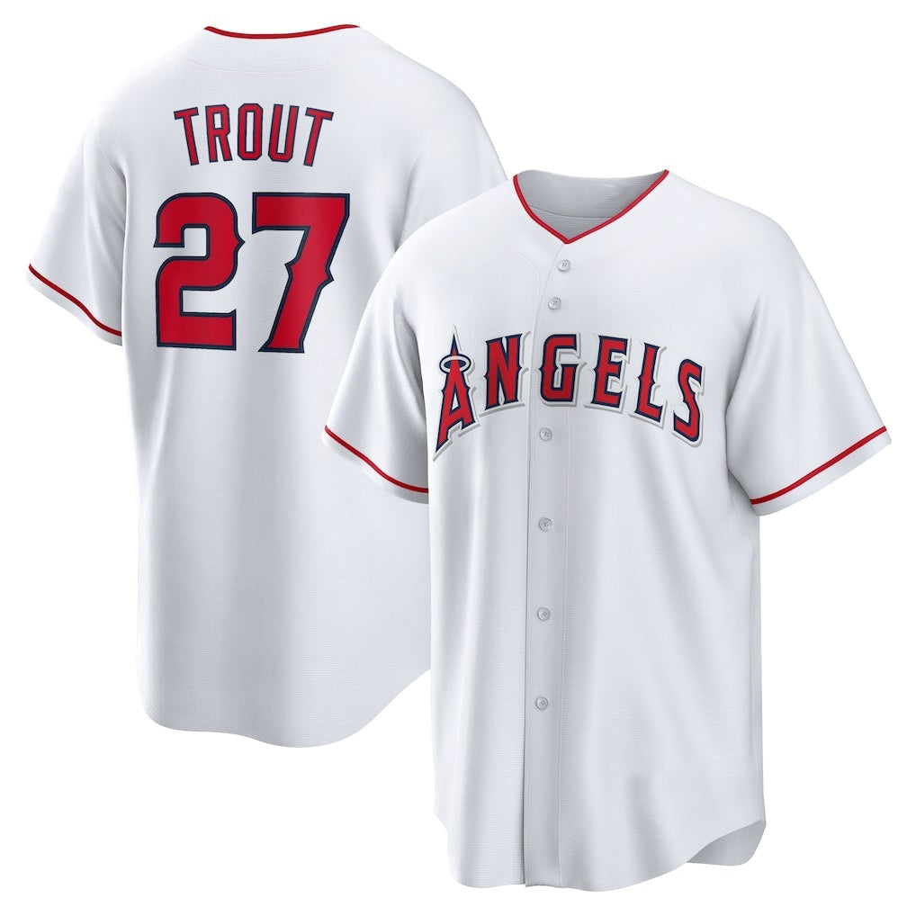 Los Angeles Angels #27 Mike Trout White Thaam Home Replica Player Name Jersey