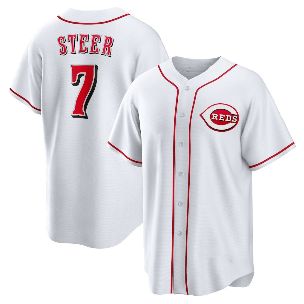 Cincinnati Reds #7 Spencer Steer White Thaam Home Replica Jersey