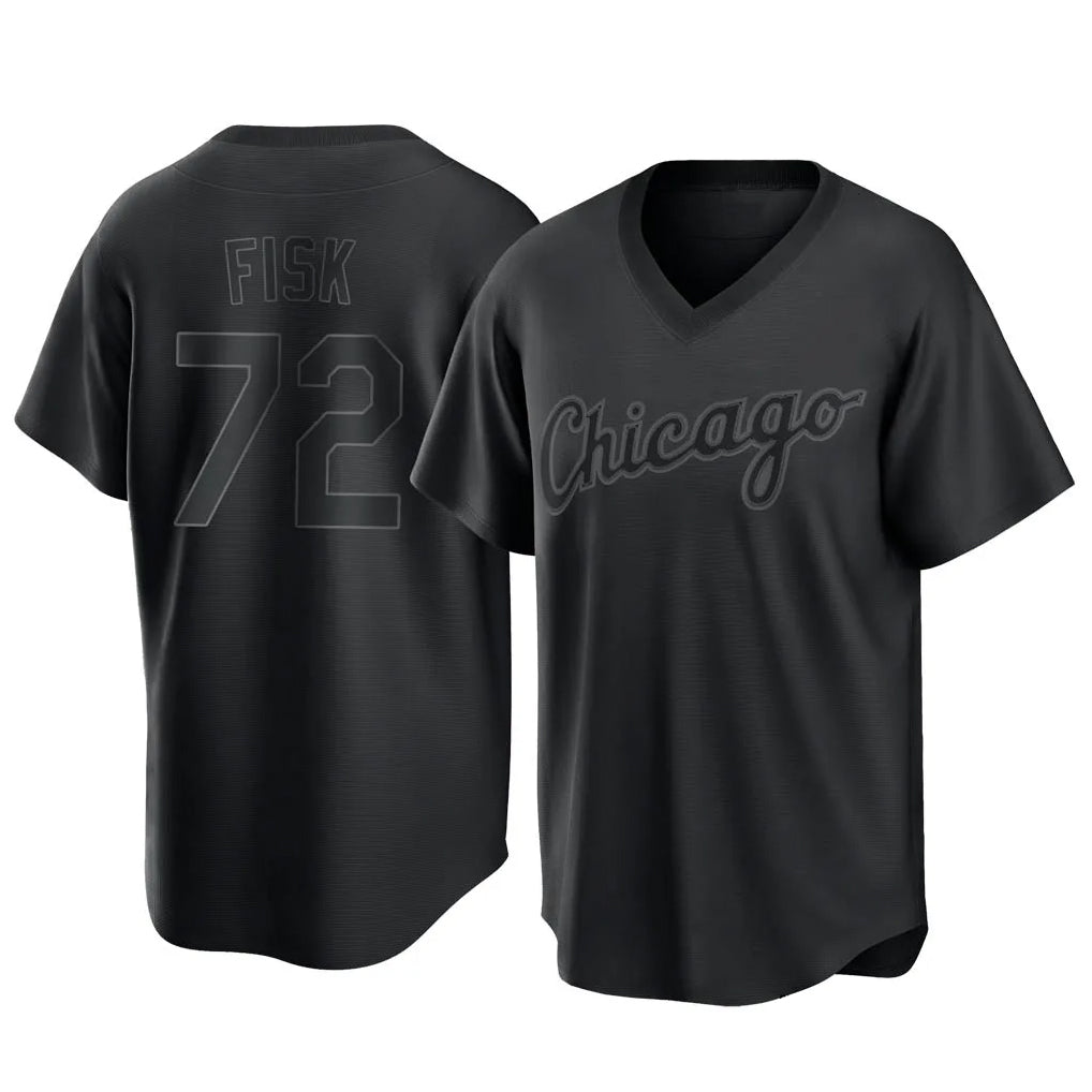 Chicago White Sox #72 Carlton Fisk Player Black Tomch T-shirt Home Game Stitched Jerseys