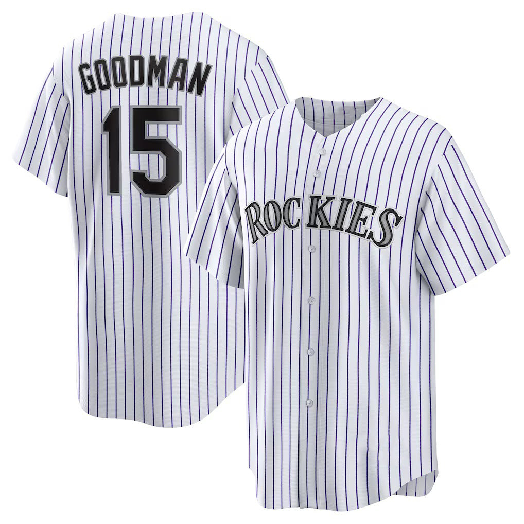 Colorado Rockies #15 Hunter Goodman White Thaam Home Replica Jersey