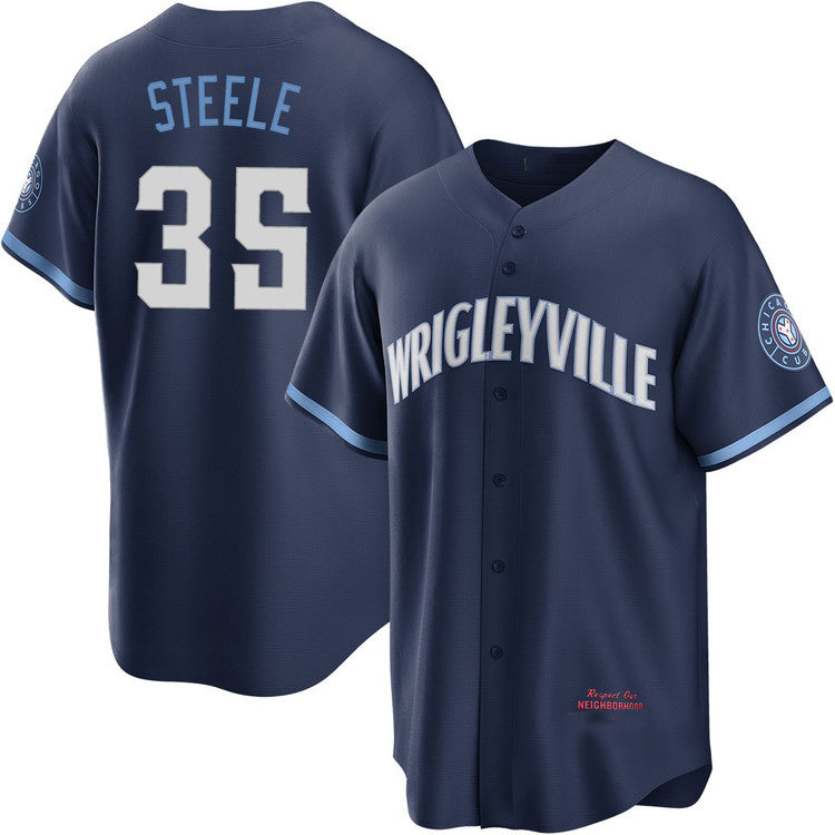 Chicago Cubs #35 Justin Steele Navy Tomch City Connect Jersey