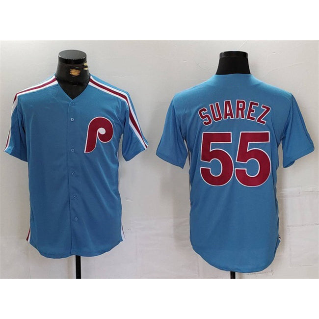 Philadelphia Phillies #55 Ranger Su¨¢rez Blue Tomch Cool Base Stitched Jersey