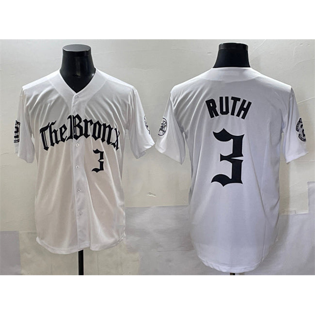 New York Yankees #3 Babe Ruth White Tomch 'Gothic Legacy Edition' Vapor Premier Limited Stitched Jersey
