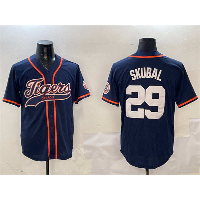 Detroit Tigers #29 Tarik Skubal Navy Thaam With Patch Cool Base Stitched Jersey