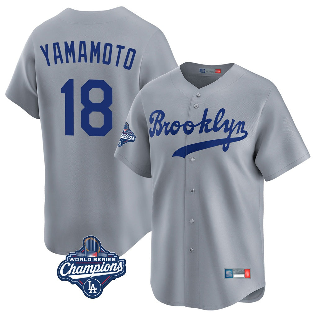 Los Angeles Dodgers #18 Yoshinobu Yamamoto Player Gray Tomch World Series Meet Game Limited Home Stitched Jerseys