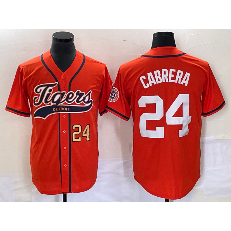 Detroit Tigers #24 Miguel Cabrera Number Orange Thaam Cool Base Stitched Jersey