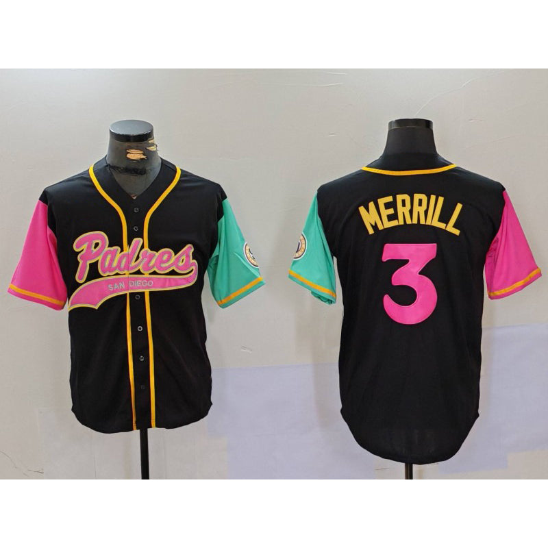 San Diego Padres #3 Jackson Merrill Black Tomch NEW 2023 City Connect Cool Base Stitched Jersey
