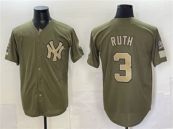 New York Yankees #3 Babe Ruth Olive Tomch 2026 Armed Forces Day Stitched Jersey