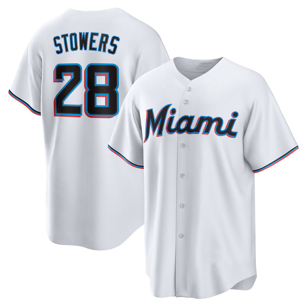 Miami Marlins #28 Kyle Stowers White Tomch Home Replica Jersey