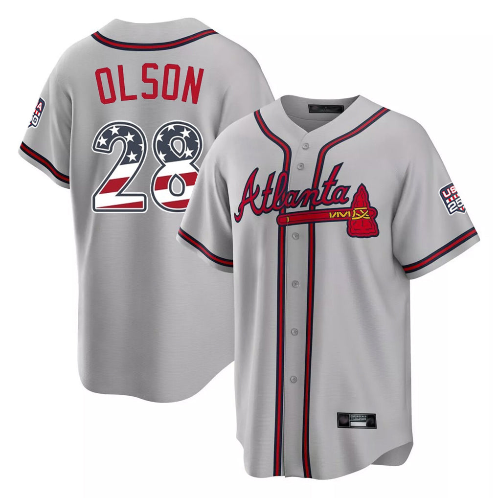 Atlanta Braves #28 Matt Olson Player Gray Tomch USA 250 Fourth Of July Limited Home Game Stitched Jerseys