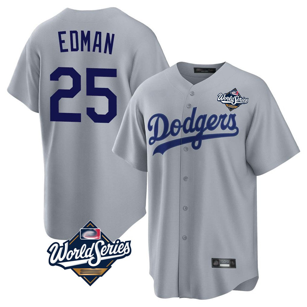 Los Angeles Dodgers #25 Tommy Edman Player Gray Tomch World Series Game Stitched Jerseys