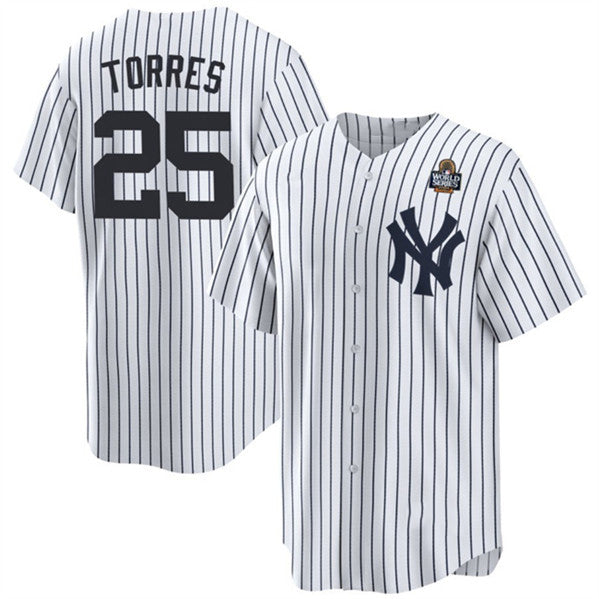 New York Yankees #25 Gleyber Torres White Tomch 2024 World Series With Name Cool Base Stitched Jersey