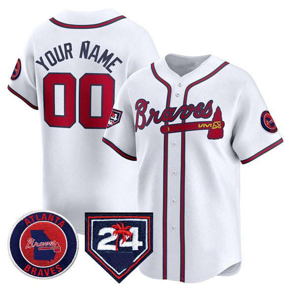 Custom Atlanta Braves White Tomch 2024 Spring Training Patch Limited Stitched Jersey